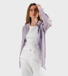 Oversized Shirt - Pink/ Blue Halo Stripe