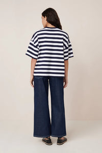 Oversized Boxy Tee | Navy White Stripe