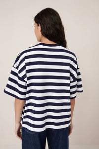Oversized Boxy Tee | Navy White Stripe