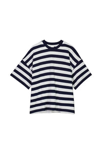 Oversized Boxy Tee | Navy White Stripe